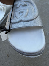 Load image into Gallery viewer, GUCCI Miami Metallic Glitter Interlocking G Platform Slide Sandals Gray Rubber