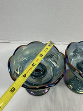 Load image into Gallery viewer, Vintage Indiana Glass Blue Carnival Glass Harvest Grape Candlestick Holders Pair
