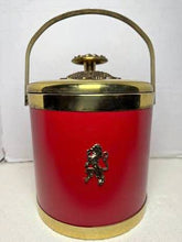 Load image into Gallery viewer, Vintage Georges Briard Style Red Vinyl Brass Ice Bucket Mid Century Modern Barware USA