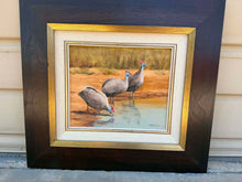 Load image into Gallery viewer, Vintage Thomas Hacking Original Oil Painting of Guineafowl at Watering Hole – Framed Wildlife Art