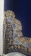 Load image into Gallery viewer, Royal Blue Velvet Kaftan Gold Silver Embroidered Formal Traditional Robe Gown