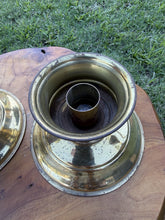 Load image into Gallery viewer, Vintage Brass Candlestick Holders Homco Ruby Red Glass Peg Votives Pair