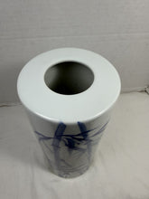 Cargar imagen en el visor de la galería, Vintage Japanese Sometsuke Blue White Ceramic Cylinder Vase Hand Painted Bamboo