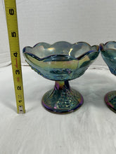 Load image into Gallery viewer, Vintage Indiana Glass Blue Carnival Glass Harvest Grape Candlestick Holders Pair