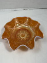 गैलरी व्यूवर में इमेज लोड करें, Antique Dugan Ski Star Peach Opalescent Carnival Glass Ruffled Bowl 1910