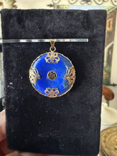 Load image into Gallery viewer, Vintage 14K Yellow Gold Lapis Lazuli Good Fortune Donut Pendant Chinese Symbol