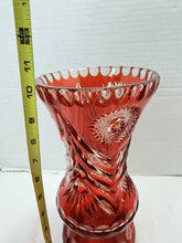 Charger l'image dans la galerie, Vintage Bohemian Ruby Red Cut-to-Clear Crystal Starburst Floral Vase Czech