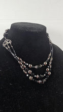Load image into Gallery viewer, Vintage Black & Silver Multi-Strand Beaded Necklace with Faceted Glass and Metallic Accents