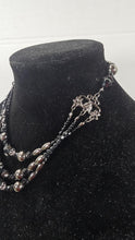 Load image into Gallery viewer, Vintage Black & Silver Multi-Strand Beaded Necklace with Faceted Glass and Metallic Accents