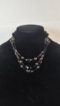 Load image into Gallery viewer, Vintage Black & Silver Multi-Strand Beaded Necklace with Faceted Glass and Metallic Accents
