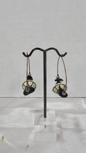 Charger l'image dans la galerie, Handcrafted Artisan Hoop Earrings with Cream Mosaic Beads & Black Stone Accents