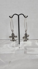 Load image into Gallery viewer, Vintage Silver-Tone Fleur-de-Lis Drop Earrings on Elongated French Hooks
