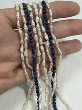Charger l'image dans la galerie, Vintage 14K Gold Multi-Strand Freshwater Rice Pearl & Lapis Lazuli Necklace