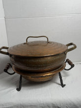 将图片加载到图库查看器,Antique Persian Ghalamzani Hand-Hammered Copper Chafing Dish Food Warmer Set