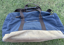 Load image into Gallery viewer, J.Crew Sporting Goods Blue Waxed Canvas Duffle Bag Weekender Travel Luggage