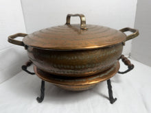 将图片加载到图库查看器,Antique Persian Ghalamzani Hand-Hammered Copper Chafing Dish Food Warmer Set