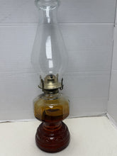 Cargar imagen en el visor de la galería, Antique Amber Glass Kerosene Hurricane Oil Lamp Victorian Finger Lamp Style