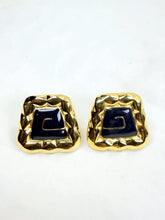 Load image into Gallery viewer, Vintage Monet Square Gold Tone Blue Enamel Signed Clip-On Earrings