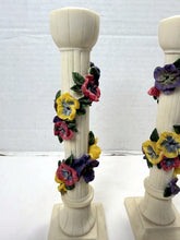 Load image into Gallery viewer, Vintage Dezine Inc. 1993 Hand Painted Ceramic Pansy Candle Holders Pair