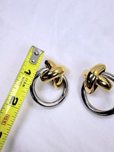 Load image into Gallery viewer, Vintage 1990s Two-Tone Gold Silver Fixed X Doorknocker Stud Dangle Earrings