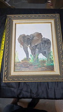 Load image into Gallery viewer, Vintage Signed Original Elephant Painting Ornate Gold Frame African Wildlife Art