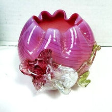 गैलरी व्यूवर में इमेज लोड करें, Antique 1890s Harrach Bohemian Uranium Glass Pink Swirl Flower Vase 4 Inch