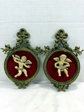 Load image into Gallery viewer, Vintage Norleans Italy Cherub Wall Plaque Pair Ornate Gold Oval Frames