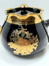 将图片加载到图库查看器,Vintage Arthur Wood England Black Ceramic Teapot 22kt Gold Gilt Floral