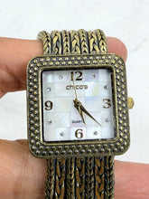 Load image into Gallery viewer, Vintage Chico's Gold Tone Square Face Quartz Bracelet Watch Jewelry Clasp