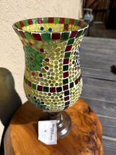 Load image into Gallery viewer, Modern Mosaic Glass Hurricane Candle Holder Multicolor Abstract Pattern