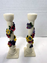 Load image into Gallery viewer, Vintage Dezine Inc. 1993 Hand Painted Ceramic Pansy Candle Holders Pair