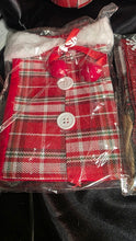 Charger l'image dans la galerie, Christmas Plaid Wine Bottle Cover Faux Fur Collar Pom Pom Holiday Gift Bag New