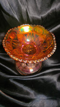 Load image into Gallery viewer, Antique Imperial Twins Marigold Carnival Glass Pedestal Compote Hobstar Bowl