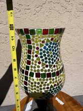 Load image into Gallery viewer, Modern Mosaic Glass Hurricane Candle Holder Multicolor Abstract Pattern