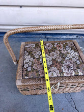 Cargar imagen en el visor de la galería, Vintage Wicker Sewing Basket with Floral Tapestry Cushion Lid & Handle