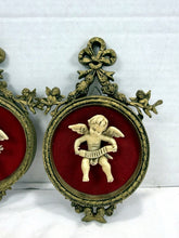 Load image into Gallery viewer, Vintage Norleans Italy Cherub Wall Plaque Pair Ornate Gold Oval Frames