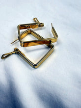 Load image into Gallery viewer, Vintage Monet Gold Geometric Rectangle Hinged Hoop Earrings Made in USA