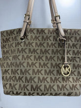 Load image into Gallery viewer, MICHAEL Michael Kors Jet Set Signature Logo Canvas Tote Bag Brown Large