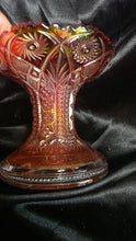 Load image into Gallery viewer, Antique Imperial Twins Marigold Carnival Glass Pedestal Compote Hobstar Bowl