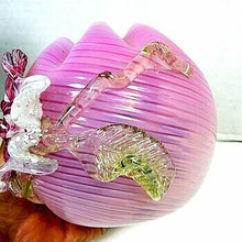 गैलरी व्यूवर में इमेज लोड करें, Antique 1890s Harrach Bohemian Uranium Glass Pink Swirl Flower Vase 4 Inch