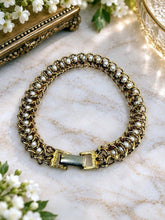 Load image into Gallery viewer, Vintage Faux Pearl Gold Tone Intertwined Chain Link Bracelet 8 Inch USA