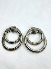 Load image into Gallery viewer, Vintage Two-Tone Textured Rope Door Knocker Clip-On Dangle Earrings USA