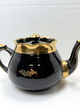 将图片加载到图库查看器,Vintage Arthur Wood England Black Ceramic Teapot 22kt Gold Gilt Floral