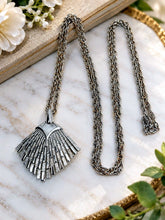 Load image into Gallery viewer, Trifari 1970s Silver Tone Modernist Starburst Fan Pendant Double Chain Necklace