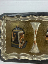 Load image into Gallery viewer, Vintage Egyptian Revival Mixed Metal Tray King Tutankhamun Queen Nefertiti