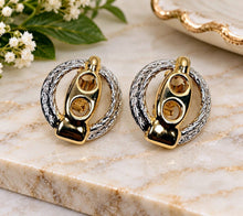 Load image into Gallery viewer, Vintage Two-Tone Gold and Silver Clip-On Door-Knocker Round Earrings USA
