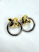 Load image into Gallery viewer, Vintage 1990s Two-Tone Gold Silver Fixed X Doorknocker Stud Dangle Earrings