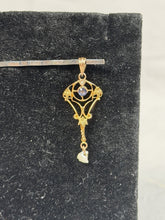 Charger l'image dans la galerie, Antique Art Nouveau 10K Gold Blue Sapphire Pearl Lavaliere Pendant Estate Jewlry