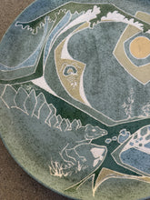 Load image into Gallery viewer, Vintage Prehistoric Shoreline Sgraffito Ceramic Plate 1970s Handmade Folk Art