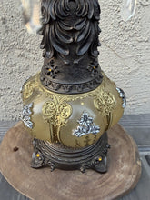 Load image into Gallery viewer, Victorian Style Ornate Gold Resin Candle Holder Hanging Crystal Prism Scrollwork